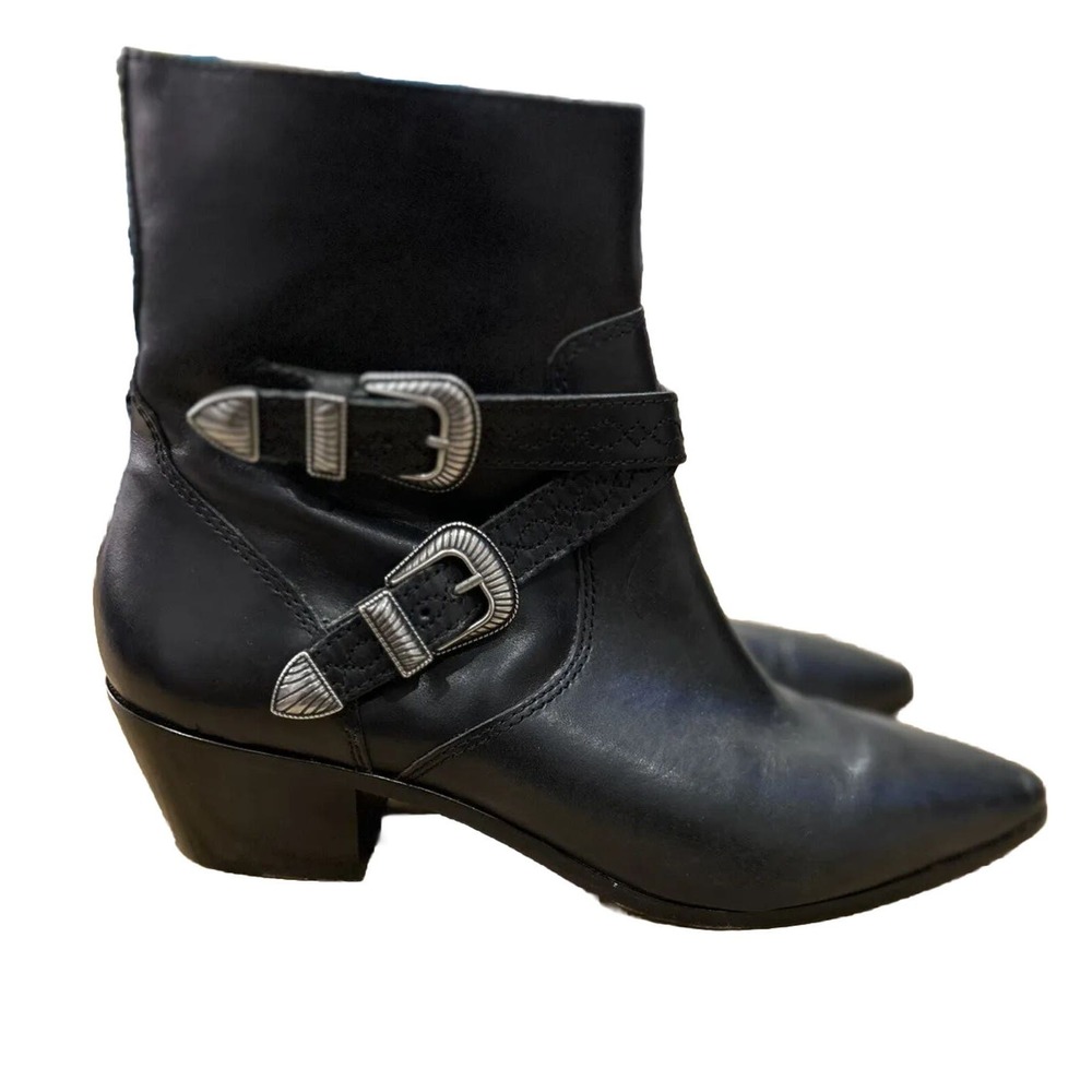 Frye Ellen - W 10, Black - Short Leather Zip & Buckle Western Cowgirl Boots